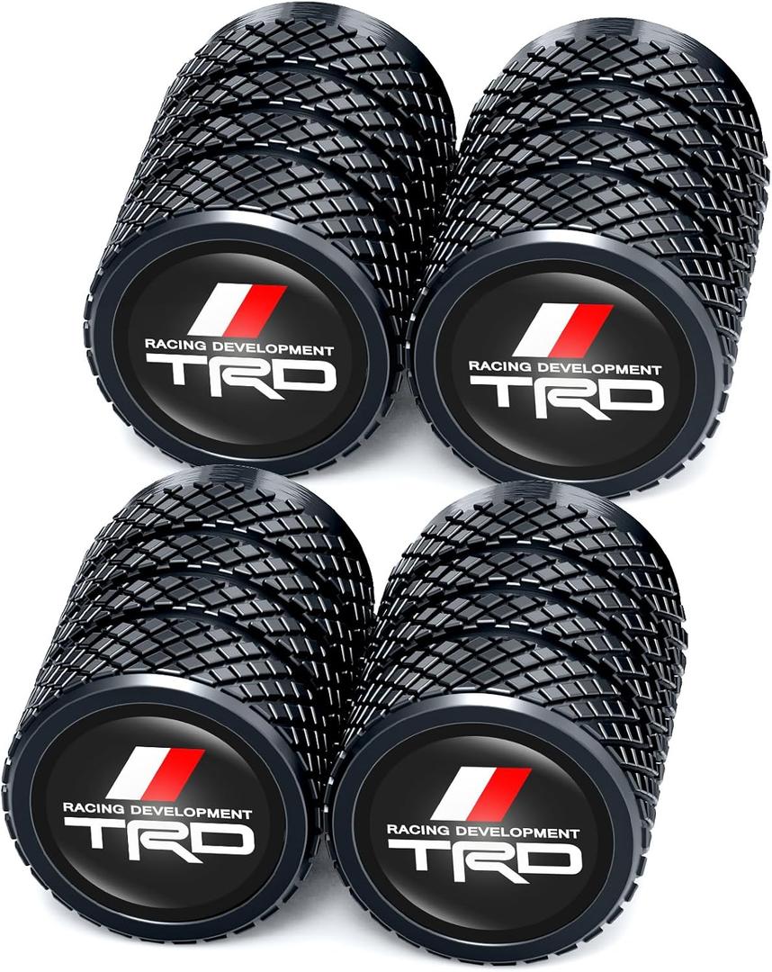Tire Valve Caps, Valve Stem Caps for TRD Racing Development Sequoia Tundra Tacoma 4Runner PRO, Alloy Car Tire Caps for Corrosion Resistant Leak-Proof Car Accessories, Balck