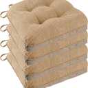 Non Slip Chair Cushions for Dining Chairs Set of 4 Kitchen Chair Cushions 18"x18"x3" Turfted Chair Pads Comfortable and Soft Seat Cushion with Ties, Cappuccino