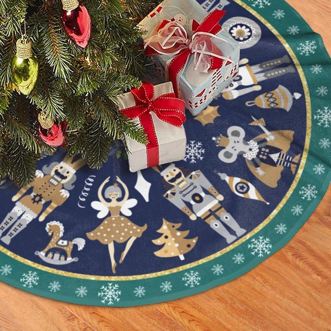 Cute Nutcracker Christmas Tree Skirt 30" Christmas Blue Nutcracker Tree Skirts Santa Mat for Mini Small Pencil Big X-Mas Tree Farmhouse Ornaments Decorations