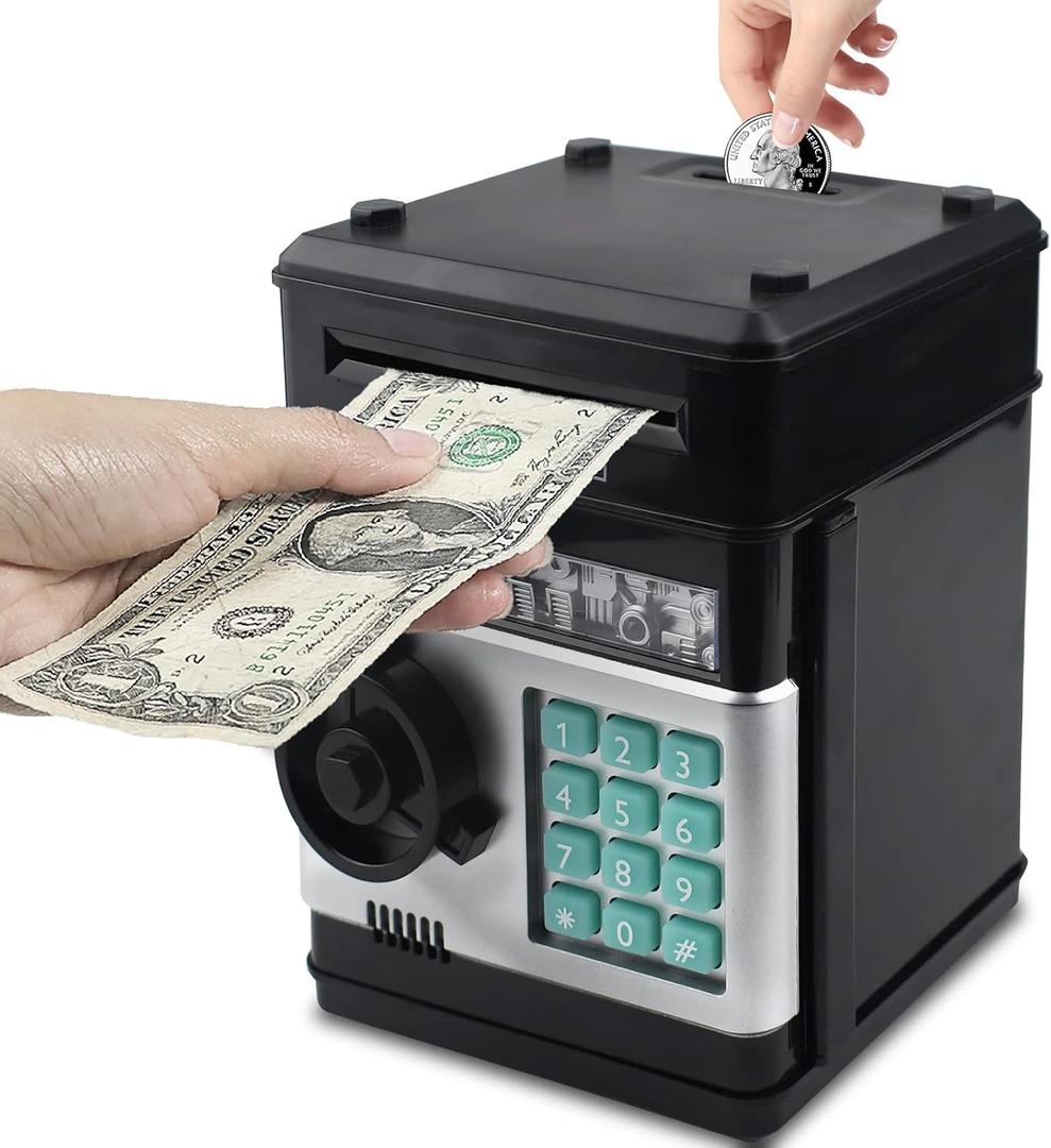 Piggy Bank for Kids, ATM Electronic Password Cash Coin Bank, Money Saving Box for Kids, Boys Girls Birthday Gift (Black)