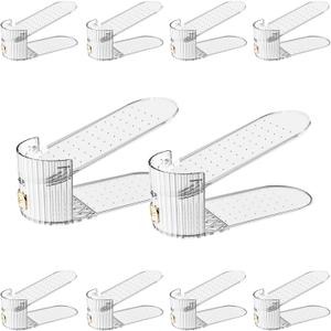 Shoe Slot Organizer,Adjustable Shoe Stacker for a Pair of Shoes,Shoe Holder Space Saver,Double Deck Shoe Riser Shoe Rack,Shoe Organizer for Closet (Clear, 10 Pack)