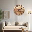 XNM Brown Office Clock 24 Inch Wood Farmhouse Wall Clocks Battery Operated Oversized Silent Wall Clock Non Ticking(MDF No Solid Wood)