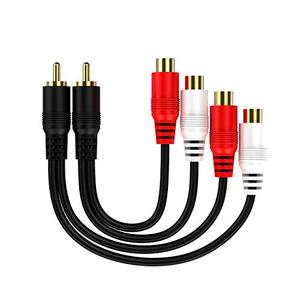 Eanetf RCA 1 Male to 2 Female Audio Speaker Y Adapter Splitter Cable with OFC Conductor Dual Shielding Gold Plated Metal Shell Flexible PVC Jacket - 2 Pack / 0.6FT