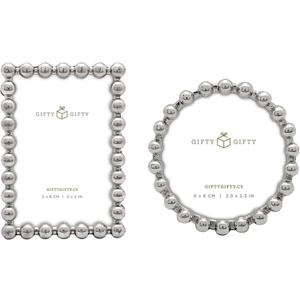 Modern Beaded Mini Frame Set/Set of 2 / 2x3 & 2.5x2.5 In | For Tabletop Display | Perfect for Home Decor, Wedding, Graduation, Or Milestone Photos (Silver) W/Gift Box