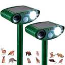 2 Pack Solar Animal Repeller for Raccoons, Deer & Squirrels - Ultrasonic & Strobe Light, Outdoor Deterrent for Cats, Dogs, Raccoons, Rabbits, Skunks, Foxes, Green