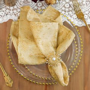 Dinner Cloth Napkins Set of 6, Cotton Polyester Blend Premium Quality, Washable, Soft, Reusable Jacquard Gold Napkins for Wedding, Parties, Thanksgiving, Everyday Use - Gold