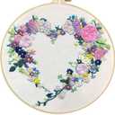 Maydear Embroidery Kit for Beginners Patterns Punch Needle Kit,Cross Stitch Kits,French Stamped Embroidery Starter Kit Adults Including Embroidery Hoop Color Threads and Embroidery Scissors (Flower series 16)