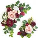 Piklado Wedding Decor (Pack of 2) Welcome Sign Flower Backdrop Garland for Ceremony Reception Wall Easel Home Decoration Entryway Faux Outdoor Board Head Table Decor (Burgundy & Dusty Rose)