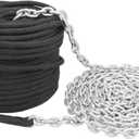 NovelBee 1/2 inch Double Braid Nylon Rope with 1/4 Inch x 15 Feet Galvanized Chain for Boat Anchor Rope and Dock Line (Black, Length:150')