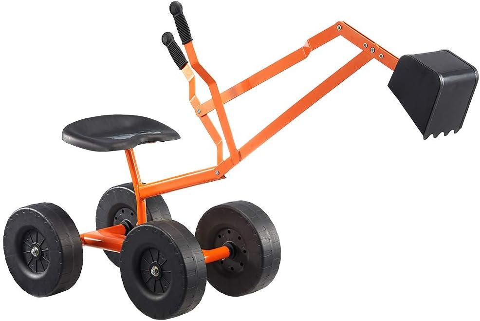 Albott Ride On Sand Digger Excavator Toys Working Crane with 8 inches Wheels and 360 Rotation Seat (Orange)