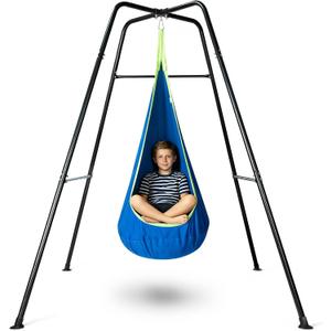 Swing Stand Frame with Sensory Pod Swings,Hammock Chair Swing for Kids,Heavy Duty Metal Swings Frame,Cotton Sensory Swing Chair for Kids Indoor and Outdoor 330LBS Blue