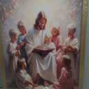 Jesus With Children Wall Art Jesus Teaching Kids print painting poster Christian Kids Room Canvas Wall Decor Picture for Living Room Bedroom Prayer Room Ready To Hang Wooden Framed, Jesus Child, 24"L x 16"W