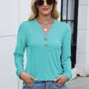 Women Button Down Henley Shirts V Neck Long Sleeve Fashion Dressy Casual Tops Trendy Blouses Loose Fit Tunic (Blue, XL)