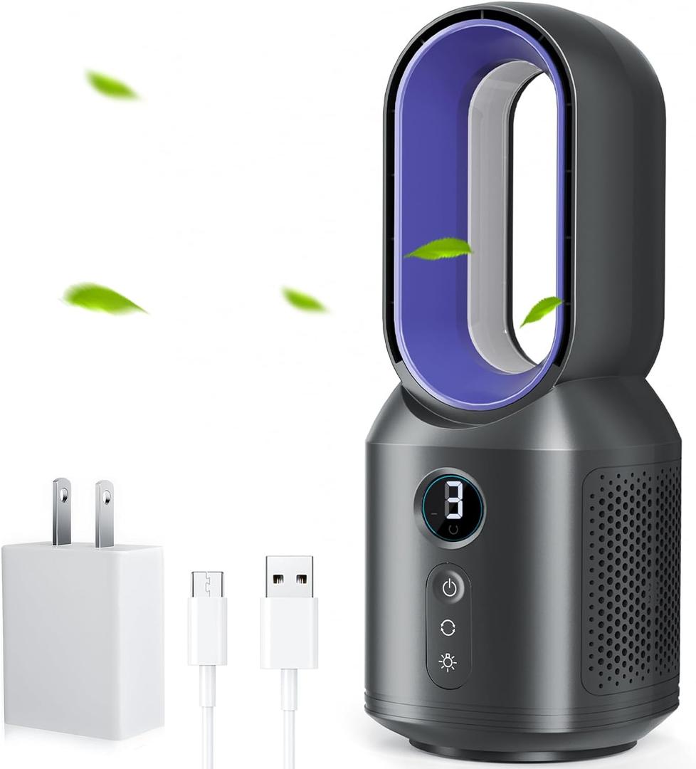 let'me 13 Inch Desk Fan, Bladeless Table Fan, 106° Oscillating Fan Touch Control with 3 Speeds and Night Light, Small Quiet Desk Fan for Personal, Office, Nightstand Visit the let'me Store