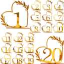 Wedding Table Numbers 1-20, Gold Heart Design with Leaf Detail, Freestanding Metal Table Decor