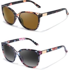 FIMILU 2pack Polarized Sunglasses for Women, Trendy Fashion Sun Glasses Square Retro Glasses UV Protection for Daily Outdoor, Floral+brownfloral