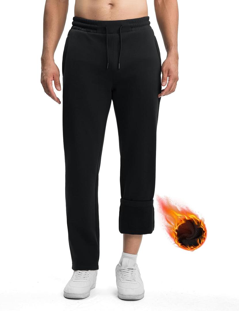 Rdruko Men's Fleece Sweatpants Straight Leg Athletic Yoga Lounge Pants Open Bottom Casual Jersey Pants with Zipper Pockets (Medium, Black)