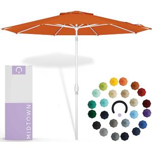 Midtown Umbrellas The Swilt 9 Feet Patio Umbrella in Sunbrella Red Acrylic Fabric - Fiberglass Ribs, Auto-Tilt Aluminum Frame For Backyard, Deck, Garden, Pool - White Pole