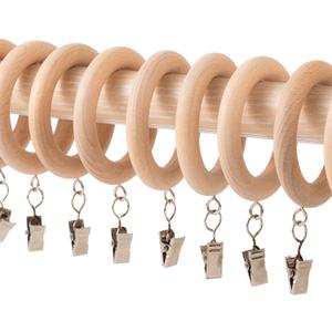 Beechwood Curtain Rings with Clips,Farmhouse Drapery Clips 1.81 Inner Diameter for 1.1-1.5-inch Rods (24, Inner Dia 1.81 in)