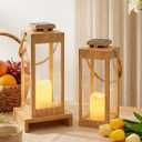 Solar Lanterns Outdoor Waterproof, 2Pack 13" Metal Decorative Lanterns with LED Flickering Flameless Candle Hanging Solar Lanterns Lights for Garden Patio Table Front Porch Party Wedding Decor