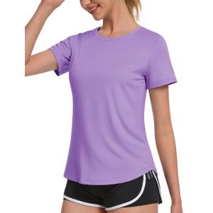 MAGCOMSEN Workout Tops for Women UPF 80+ Short Sleeve Activewear Swim Hiking UV Protection Quick Dry T-Shirts Purple XXL (Purple, XXL)