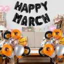 Soulchen 47 Pcs March Basketball Party Madness Decorations Balloons 16 Inch Happy March Banner 12/18 Inch Black Orange Metallic Silver Confetti Foil Balloon for Sport Birthday Party Supplies