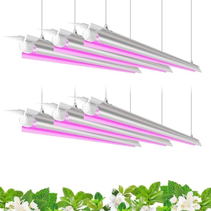 Barrina LED Grow Light, 252W(6 x 42W) 4ft T8, Full Spectrum, V-Shape with Reflector, Linkable Design, Plant Lights for Indoor Plants, 6-Pack