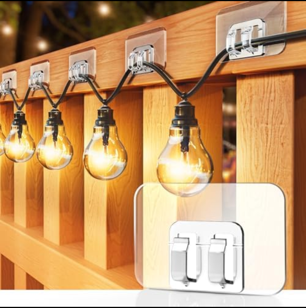 Galetcy Hooks for Outdoor String Lights - 50 Pack with Adhesive Strips - No Damage, No Tools, No Holes, Waterproof and UV-Resistant, Perfect for Christmas and Patio Decor, 6 Boxes