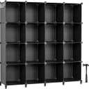 Neprock 16 Cubby Storage Organizer, Closet Clothes Storage Organizer, Cube Shelves Closet Organizers and Storage Shelves for Clothing Storage with Hammer, Bookshelf for Kids（Black）