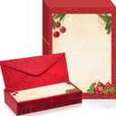 80 Sets Christmas Stationery Paper with Envelopes 8.5 x 11 Inch Christmas Holiday Paper Envelopes for Holiday Events Notes Invitation Office