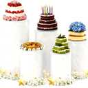 5 Pcs Thickened PVC Cylinder Pedestal Stands White Round Large Cylinder Tables Dessert Cake Table Display Pillars for Party, Wedding, Birthday, Babyshower Decoration