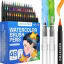 ARTISTRO 48 Watercolor Brush Pens  Gift for Artists, Adults & Teens  Includes 2 Water Brush Pens  Unique Vivid Colors, Real Calligraphy Pen  Ideal for Illustrations & Watercolor Effects