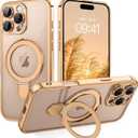 GUAGUA for iPhone 16 Pro Case with Stand, Magnetic Clear Cases Plating Edge Invisible Ring Holder Slim Protective Shockproof Kickstand Phone Case for iPhone 16 Pro 6.3 inch, Desert Titanium Gold