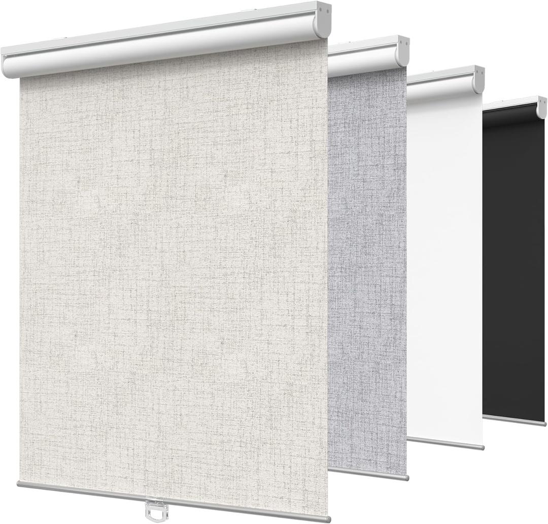 GENIMO 100% Blackout Roller Window Shades, Window Blinds Cordless with Thermal Insulated, UV Protection Fabric, Mini French Door Blinds for Home, Office, Bedroom, Easy to Install, Ivory, 43" W X 72" H