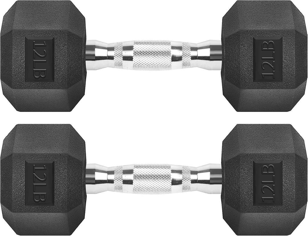 Hex Dumbbells Rubber Coated Cast Iron Hex Black Dumbbell Free Weights for Exercises 12 Pounds/Pair