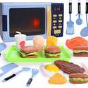 Kids Microwave Toy with Light and Sound, Realistic Toy Kitchen Appliances, Play Kitchen Accessories and Play Food for Toddlers 3 Year Old Up Girls Boys, Blue