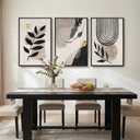 3 Piece Framed Black and White Abstract Wall Art for Living Room, Large Boho Botanical Plant Canvas Prints Paintings, Minimalist Leaf and Geometric Artwork for Dining Room Bedroom 24x36 Inch