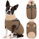 Queenmore Dog Jackets for Large Dogs, Dog Coat with Harness Built-in, Thick Fleece Lining Waterproof Jacket for Large Breeds, Back Zipper Pet Winter Jacket for Retriever, Labrador, Brown L