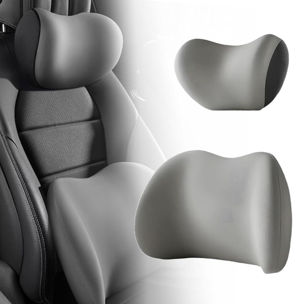 New Car Headrest & Lumbar Support Cushion, Ergonomic Car Seat Headrest Neck Rest Cushion Lumbar Support Pillow Memory Foam & Breathable Removable Cover for Neck Back Relief (Grey)
