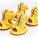 Breathable Mesh Dog Sandals for Summer, Puppy Paw Protectors, Outdoor Pet Sandals for Small Dogs Yellow Size 4