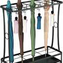 tonchean 21-Slots Umbrella Holder Stand with 24 Hooks,Metal Umbrella Holder Entryway with Removable Drip Tray,Umbrella Rack Storage for Indoor Outdoor Home Office Entryway(Black)