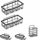 Premium Stainless Steel Shower Enclosure Non Perforated Bathroom Shelf Shower Rack Sticky Shower Box 5 Pack Black Stainless Steel Bath Organizer Bathroom Storage and Home Decoration