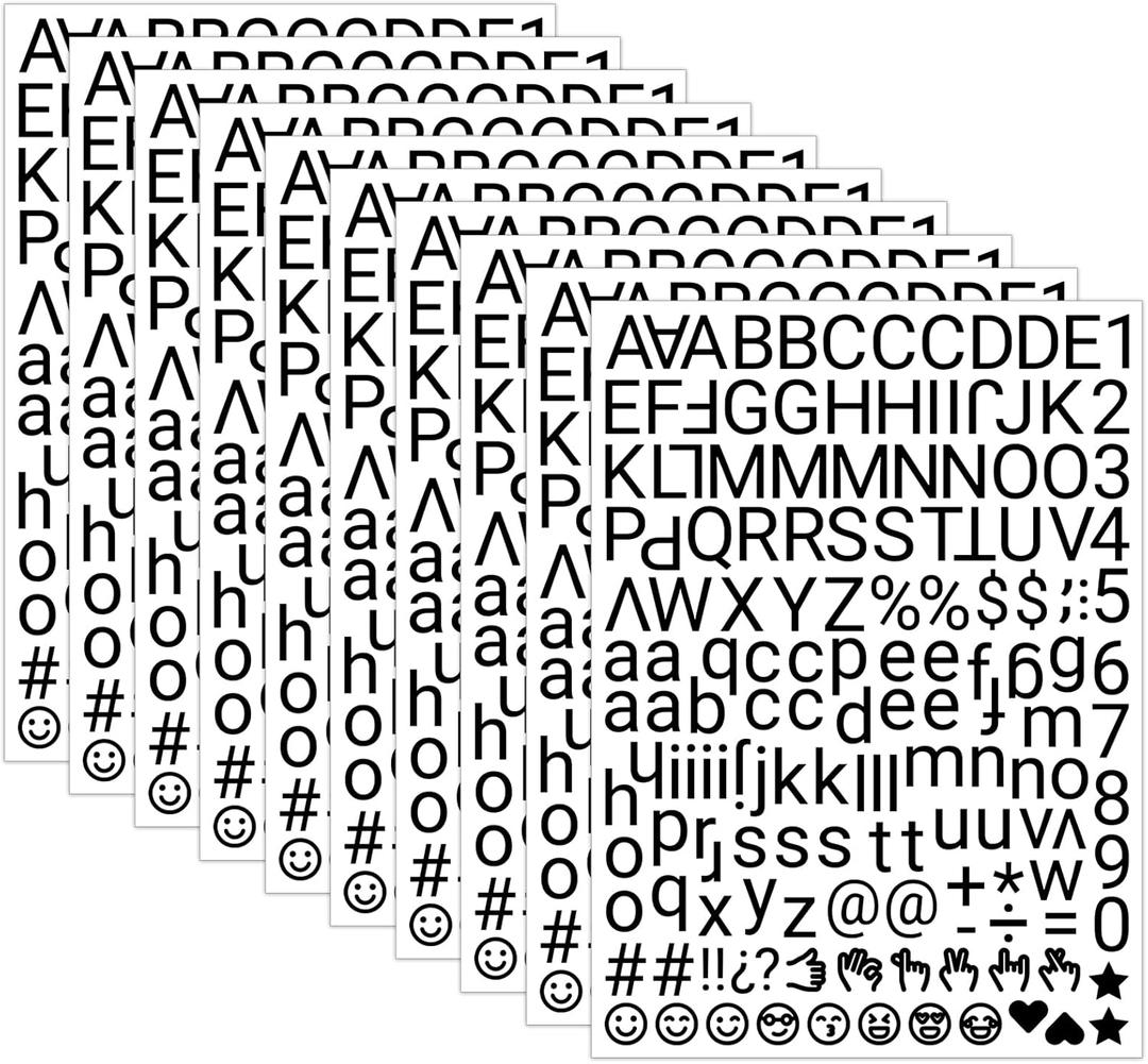 2 x 1730 Alphabet Letter Stickers, 10 Sheets Self Adhesive Monogram Stickers Upgraded Cute Handwriting Letter Vinyl Stickers for DIY Crafts Art Making Cards Notebook Decor (Black, Sans Serif M)