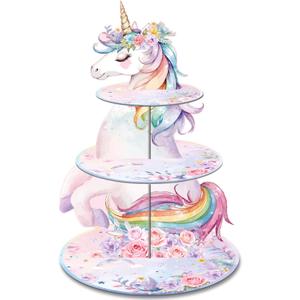 Cupcake Stand, Cardboard Round Serving Tray Stand Dessert Tower Dino Cupcake Holder, Kid Funny Birthday Supplies