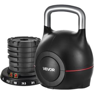VEVOR Kettlebell, Adjustable Kettlebell with 7 Weight Levels, Die-Cast Aluminum and ABS Material, for Grip Strength Training, Full-body Workout & Cross-Training