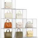 Purse Organizer for Closet, Clear Acrylic Display Case for Handbag Organizer, Stackable Purse Storage Box with Magnetic Door, Plastic Holder Containers for Book, Collectibles, Cosmetic 9 Pack