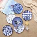 4 x Selamica Ceramic Dessert Plates Set of 6, 6 Inch Appetizer Plates for Kitchen, Microwave & Dishwasher Safe, Vintage Blue