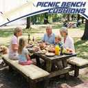 BreezeHug 2 Pcs Picnic Bench Cushion 6' Waterproof Outdoor Picnic Table Seat Cushion with Durable Straps and Buckles, 72" (6ft) x 10" x 3" Tufted Fade Resistant, Folding & Easy to Carry (Beige)