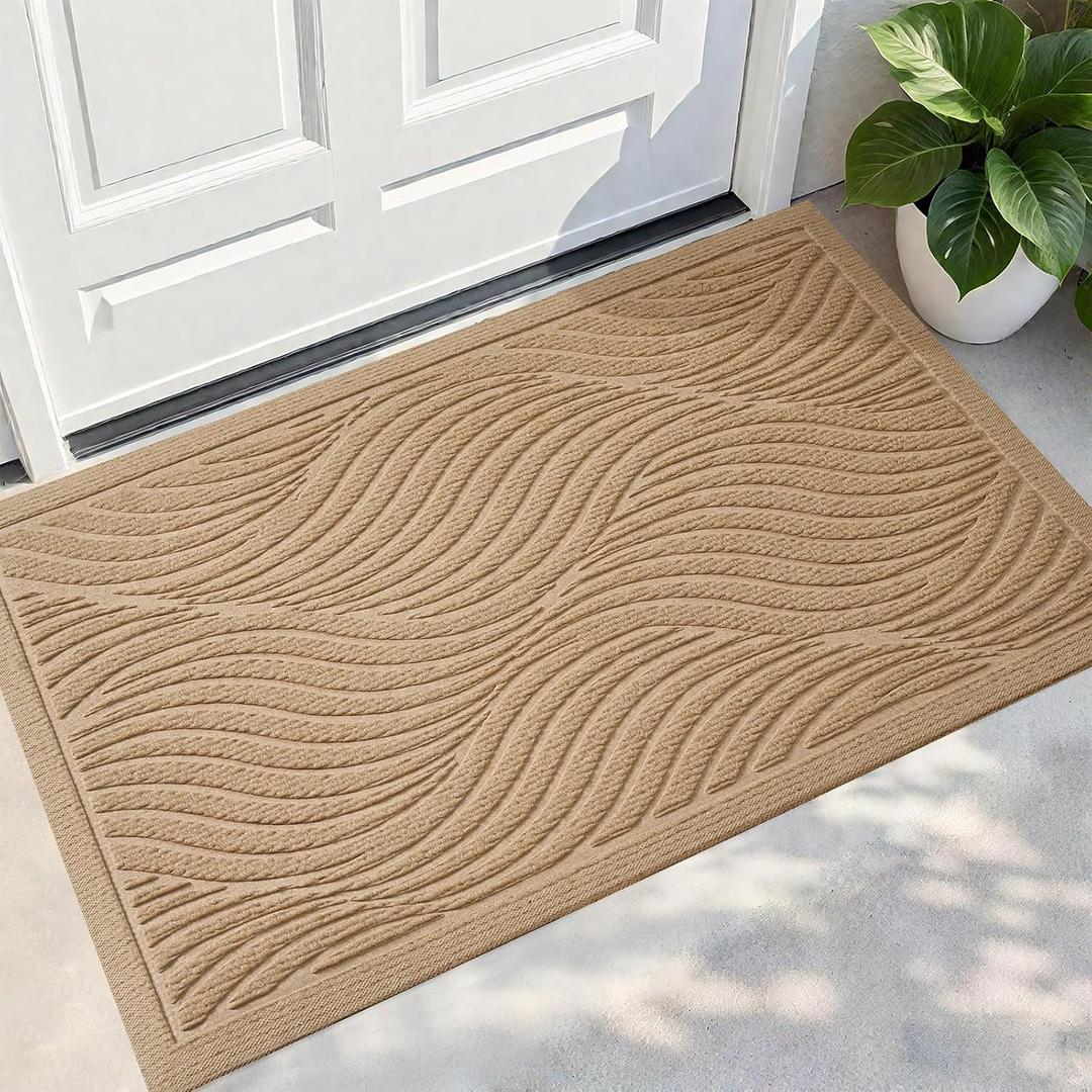 PLEASOR Front Door Mat Outside Entrance, Absorbent and Dirt Resistant Welcome Mat Indoor Outdoor, Non-Slip Backing Entry Mat, Fade Resistant, Easy Clean Low Profile Doormat for Entryway, 29x17, Beige