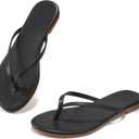 Flip Flops Sandals for Women, Summer Fashion Leather Slippers, Lightweight Comfortable Beach Sandals Slip On Flat Dressy Size 6-10 (Black)